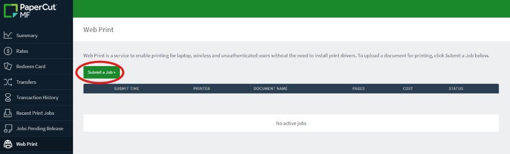 Screenshot: Click Submit a Job